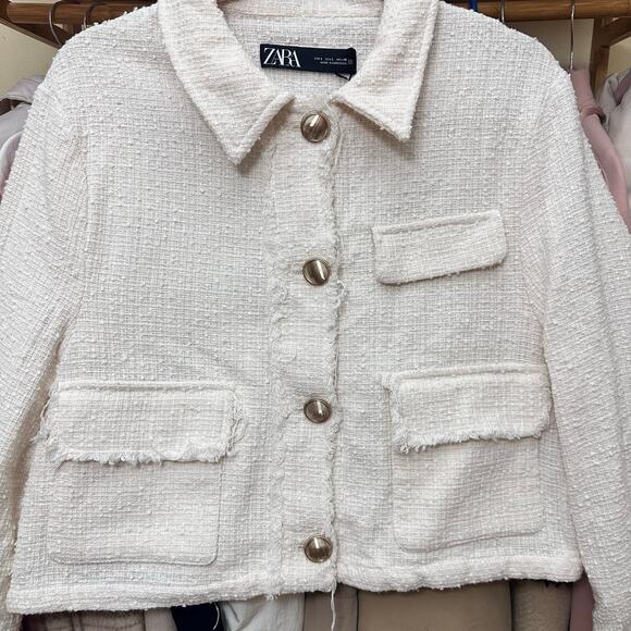 Zara textured over shirt jacket gold buttons size Large 3175/151/712 - Picture 4 of 14